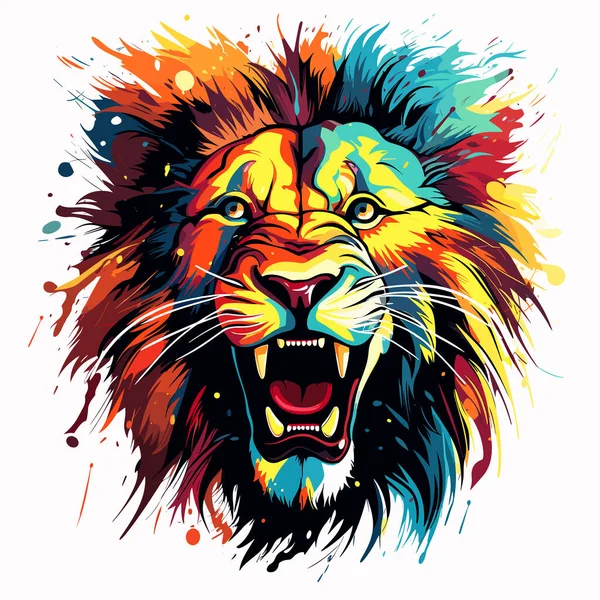 Lejonet Vilddjurets Konung Porträtt Ett Ondskefullt Och Majestätiskt Lejon Färgstark — Stock vektor