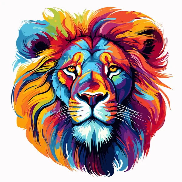 Leão Rei Dos Animais Retrato Leão Ímpio Majestoso Estilo Colorido — Vetor de Stock