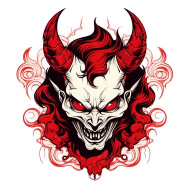 Karanlığın Efendisi. Şeytan 'ın garip portresi vektör çizgisi sanat tarzında. Tişört, etiket vs. için şablon.