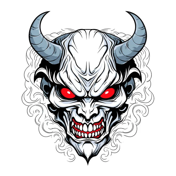 Lord Darkness Grotesque Portrait Devil Vector Line Art Style Template — Stock Vector