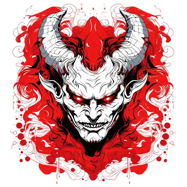 Karanlığın Efendisi Şeytan Garip Portresi Vektör Çizgisi Sanat Tarzında Tişört — Stok Vektör