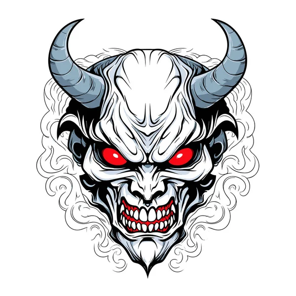 Lord Darkness Grotesque Portrait Devil Vector Line Art Style Template — Stock Vector