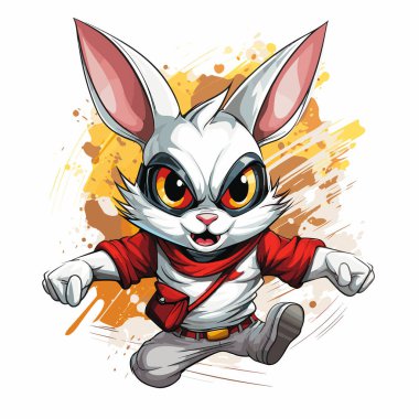 Tatlı ve komik çizgi film süper kahraman tavşanı vektör pop sanat tarzında. Tişört, etiket vs. için şablon.