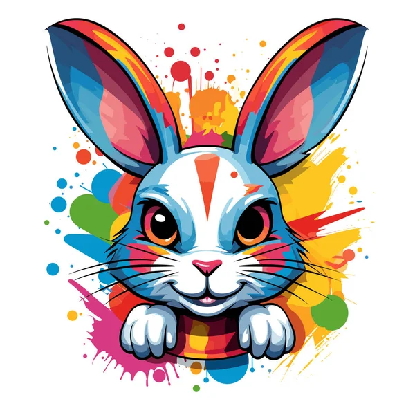 可爱有趣的卡通兔子在矢量流行艺术风格 T恤衫 贴纸等的模板 — 图库矢量图片