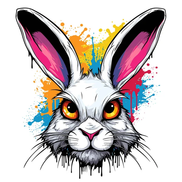 Cute Funny Cartoon Bunny Vector Pop Art Style Template Shirt — Stock Vector