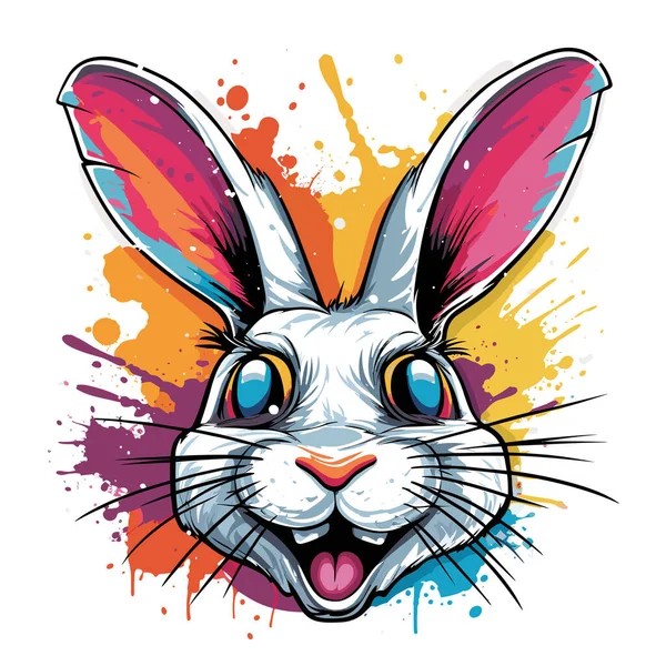 Cute Funny Cartoon Bunny Vector Pop Art Style Template Shirt — Stock Vector