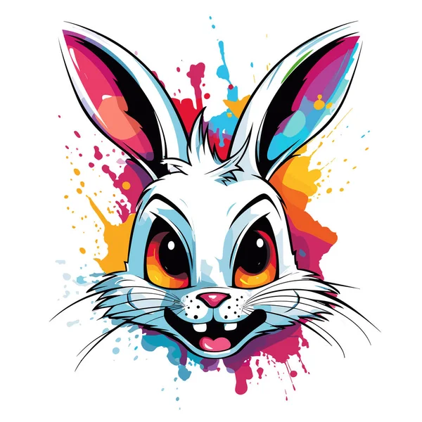 Симпатичный Забавный Мультяшный Кролик Стиле Векторного Поп Арта Шаблон Футболки — стоковый вектор