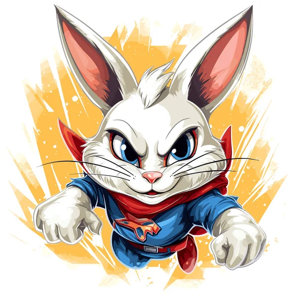 可爱有趣的卡通超级英雄兔子在矢量流行艺术风格 T恤衫 贴纸等的模板 — 图库矢量图片