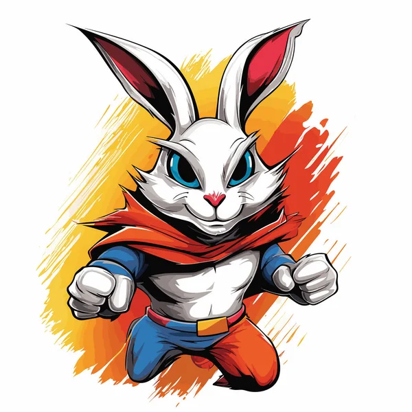 可爱有趣的卡通超级英雄兔子在矢量流行艺术风格 T恤衫 贴纸等的模板 — 图库矢量图片