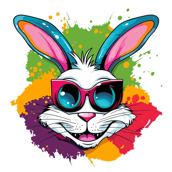 可爱有趣的卡通兔子在矢量流行艺术风格 T恤衫 贴纸等的模板 — 图库矢量图片#