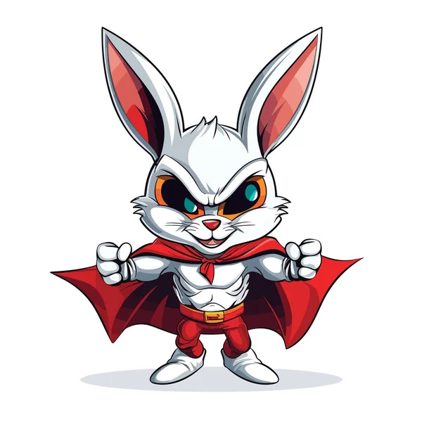 Cute Funny Cartoon Superhero Bunny Vector Pop Art Style Template — Stock Vector