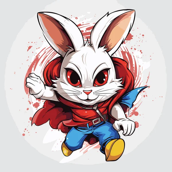 可爱有趣的卡通超级英雄兔子在矢量流行艺术风格 T恤衫 贴纸等的模板 — 图库矢量图片#