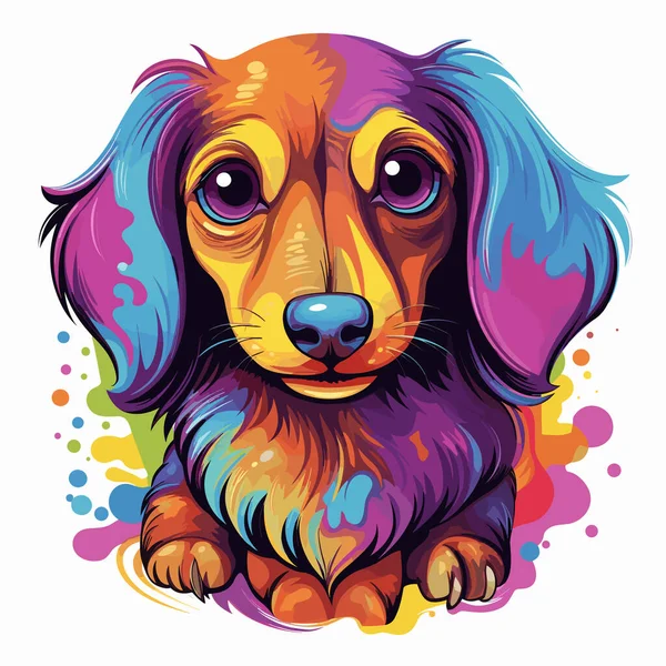 Cute Happy Dachshund Isolated White Background Vector Pop Art Style — Stock Vector