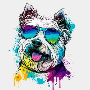 Happy dog. Cute and funny dog in sunglasses in vector pop art style. Template for T-shirt, sticker, etc. isolated illustration. Drawing. clipart