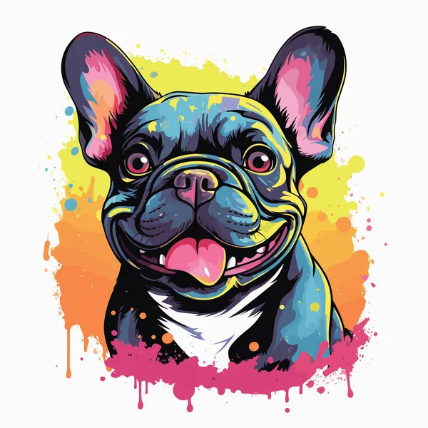 Cane Felice Carino Divertente Bulldog Francese Stile Pop Art Vettoriale — Vettoriale Stock