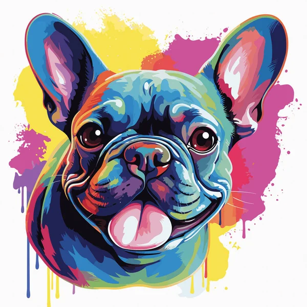 快乐的狗 可爱有趣的法国斗牛犬在矢量流行艺术风格 T恤衫 贴纸等模板 — 图库矢量图片