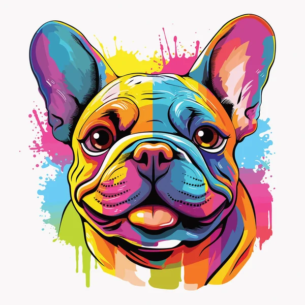 Perro Feliz Lindo Divertido Bulldog Francés Estilo Arte Pop Vector — Archivo Imágenes Vectoriales