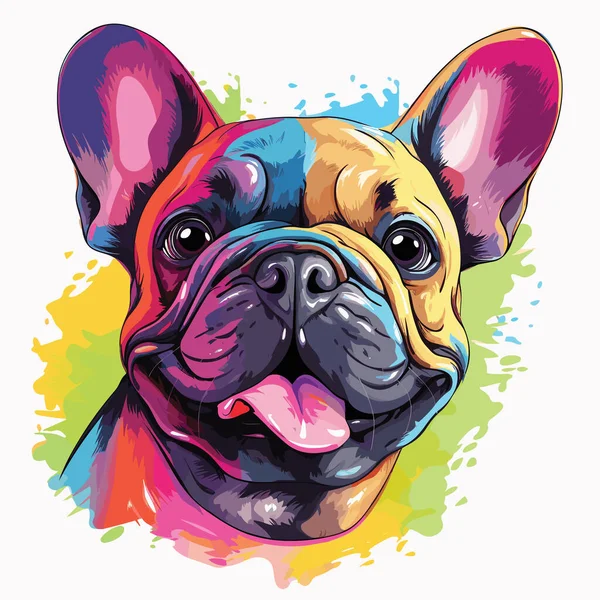 Gelukkige Hond Leuke Grappige Franse Bulldog Vector Pop Art Stijl — Stockvector