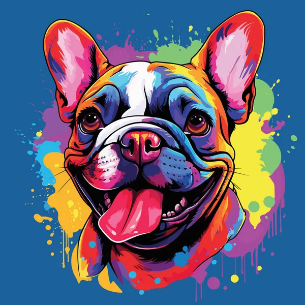 Mutlu Köpek Vektör Pop Sanatı Tarzında Sevimli Komik Fransız Bulldog — Stok Vektör