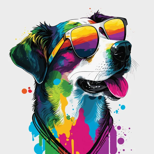 Gelukkige Hond Leuke Grappige Hond Zonnebril Vector Pop Art Stijl — Stockvector