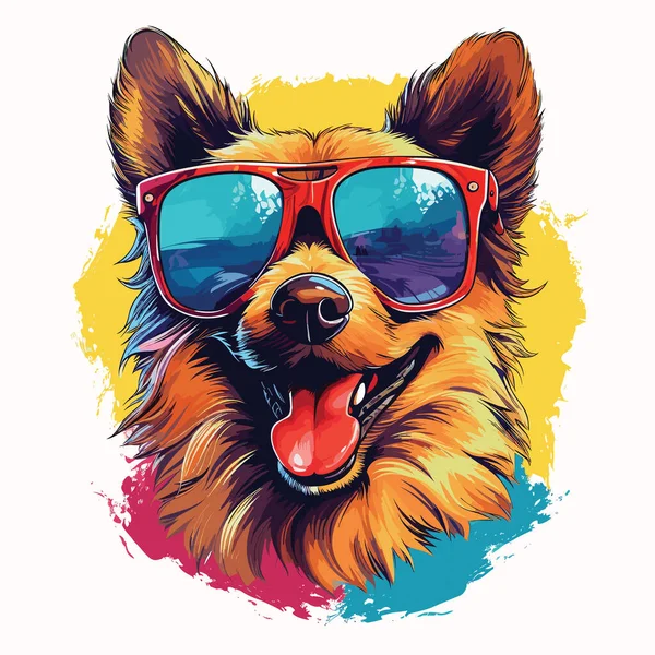 Χαρούμενο Σκυλί Χαριτωμένο Και Αστείο Σκυλί Γυαλιά Ηλίου Στυλ Διάνυσμα — Διανυσματικό Αρχείο