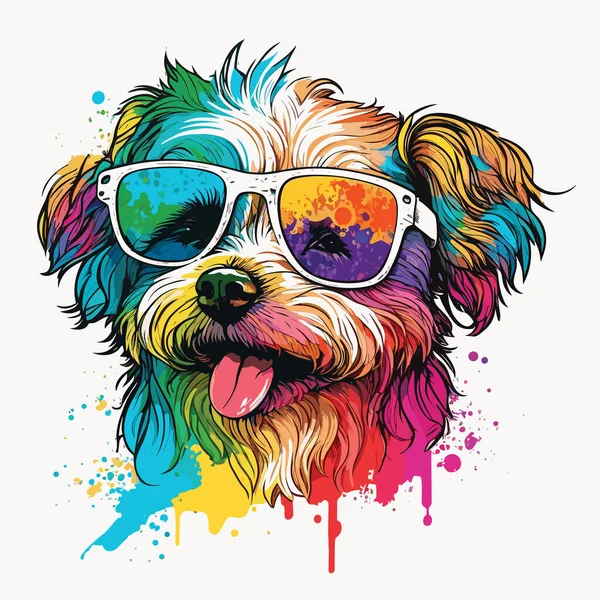 Szczęśliwy Pies Słodki Zabawny Pies Okularach Przeciwsłonecznych Stylu Wektorowym Pop — Wektor stockowy
