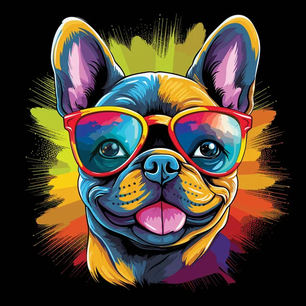 Šťastný Pes Roztomilý Zábavný Pes Slunečních Brýlích Vektorovém Pop Art — Stockový vektor