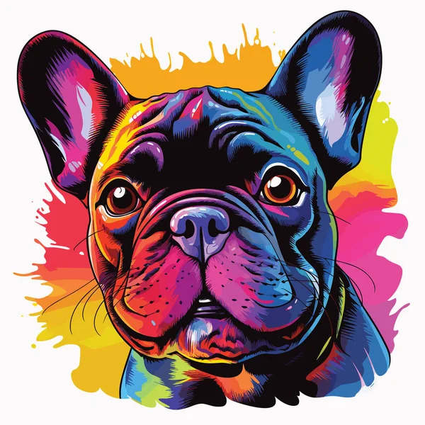 Cão Feliz Buldogue Francês Bonito Engraçado Estilo Arte Pop Vetorial — Vetor de Stock