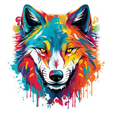 Kurdun portresi vektör populer sanat tarzında. Vahşi hayvan sanat illüstrasyonu. Tişört, etiket vs. için şablon.