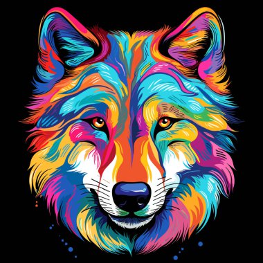 Kurdun portresi vektör populer sanat tarzında. Vahşi hayvan sanat illüstrasyonu. Tişört, etiket vs. için şablon.