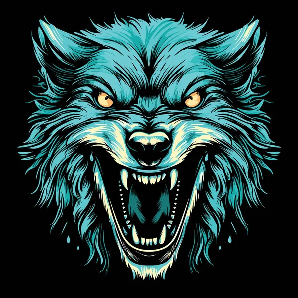 Sonrisa Una Bestia Salvaje Retrato Primer Plano Aislado Del Lobo — Vector de stock