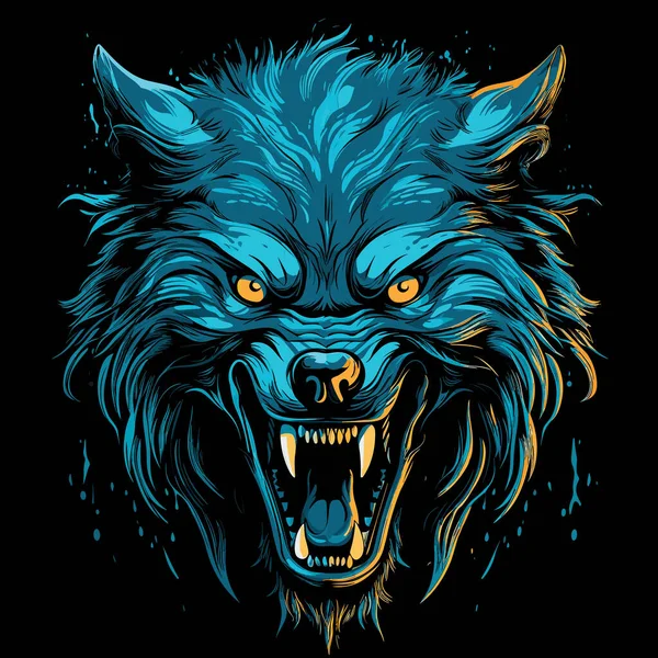 野兽的笑脸 以矢量艺术风格展示了恶狼和可怕狼的独立特写 狼人的神秘生物T恤衫 贴纸等的模板 — 图库矢量图片