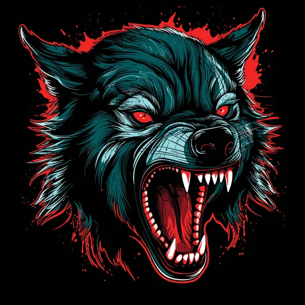 Sonrisa Una Bestia Salvaje Retrato Primer Plano Aislado Del Lobo — Vector de stock