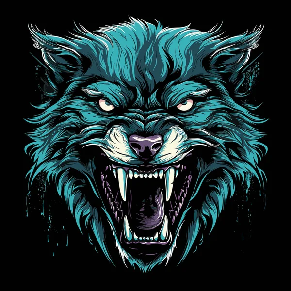 野兽的笑脸 以矢量艺术风格展示了恶狼和可怕狼的独立特写 狼人的神秘生物T恤衫 贴纸等的模板 — 图库矢量图片