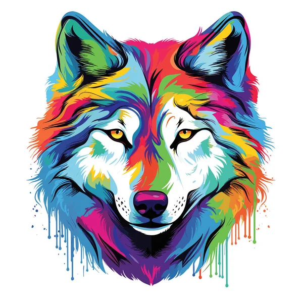 스타일의 늑대의 초상화 그림입니다 티셔츠 스티커 템플릿 — 스톡 벡터