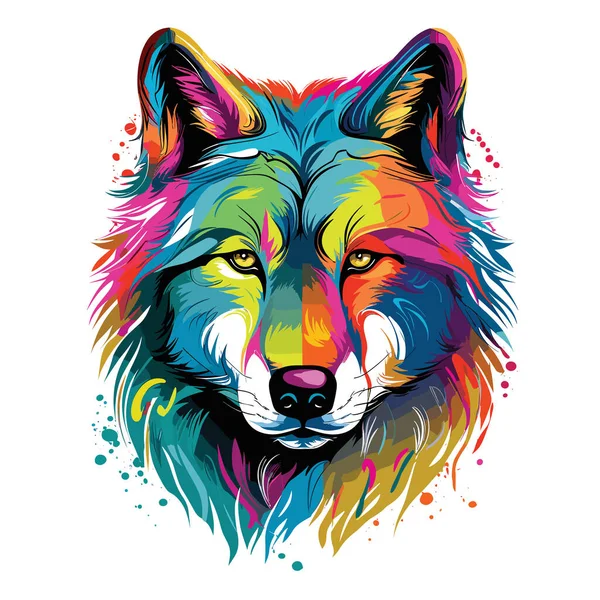 用矢量流行艺术风格刻画狼的肖像 野生动物艺术图解 T恤衫 贴纸等的模板 — 图库矢量图片