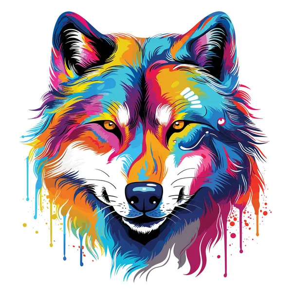 Portrait Wolf Vector Pop Art Style Wild Animal Art Illustration — Stock Vector