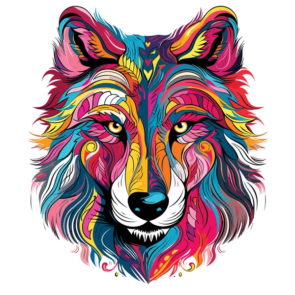 用矢量流行艺术风格刻画狼的肖像 野生动物艺术图解 T恤衫 贴纸等的模板 — 图库矢量图片#