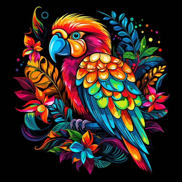 Tropische Vogels Illustratie Decoratieve Kleurrijke Afbeelding Van Papegaaien Tussen Heldere — Stockvector