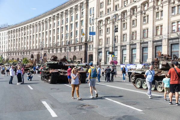 Kyiv Ucrania Agosto 2023 Exposición Equipos Militares Rusos Rotos Llevado — Foto de Stock