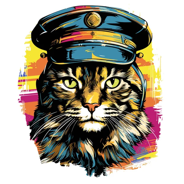 Katze Militärischer Kopfbedeckung Und Militäruniform Isoliert Auf Weißem Hintergrund Vektor — Stockvektor