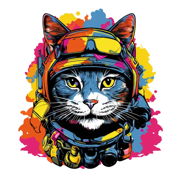 stock vector Cat in military headdress and military uniform isolated on white background in vector pop art style. Template for T-shirt, sticker, poster, etc.