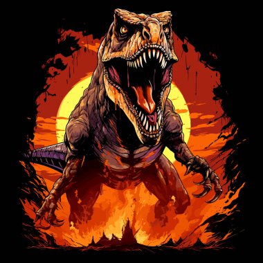 Jurasik Dünya. Tyrannosaurus rex dinozor portresi. Poster, tişört, etiket vs. için şablon.