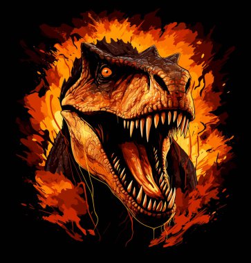 Jurasik Dünya. Tyrannosaurus rex dinozor portresi. Poster, tişört, etiket vs. için şablon.