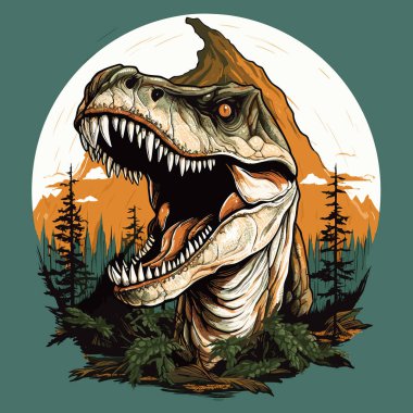 Jurasik Dünya. Tyrannosaurus rex dinozor portresi. Poster, tişört, etiket vs. için şablon.