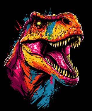 Jurasik Dünya. Tyrannosaurus rex dinozor portresi. Poster, tişört, etiket vs. için şablon.