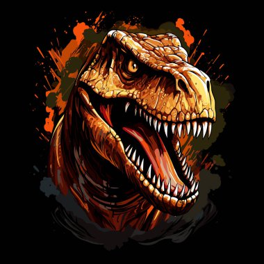 Jurasik Dünya. Tyrannosaurus rex dinozor portresi. Poster, tişört, etiket vs. için şablon.