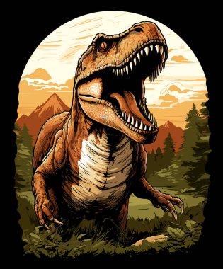 Jurasik Dünya. Tyrannosaurus rex dinozor portresi. Poster, tişört, etiket vs. için şablon.