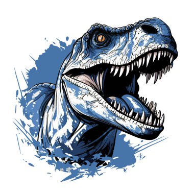 Jurasik Dünya. Tyrannosaurus rex dinozor portresi. Poster, tişört, etiket vs. için şablon.