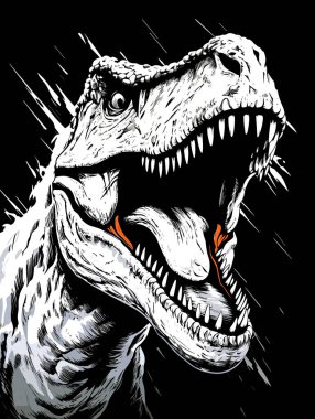 Jurasik Dünya. Tyrannosaurus rex dinozor portresi. Poster, tişört, etiket vs. için şablon.